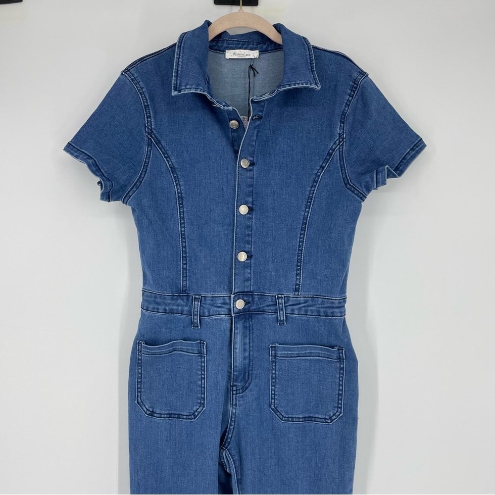 Wisteria Lane Women's Blue Denim Flare Overalls Medium New - Picture 5 of 16